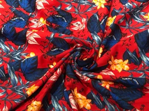 100% Cotton Poplin  Beach Prints 58" wide available in 6 prints red ,white ,ink blue,  cream multi color flowers ,retro orange and retro dusty blue and orange