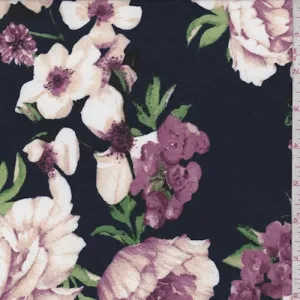 2 1/2 YD PC-Dark Ink/Mauve Dogwood Double Brushed Jersey Knit Fabric