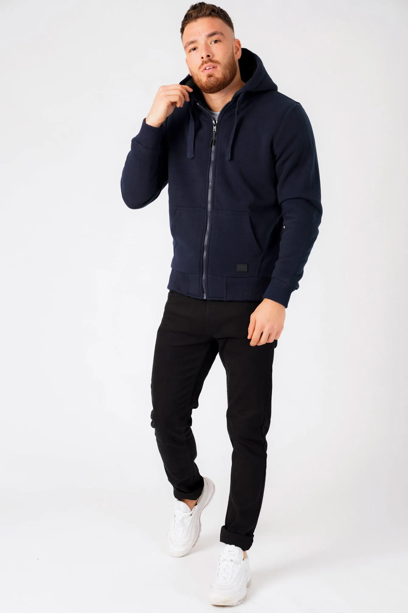 Bolo 2 Zip Through Chunky Hoodie With Borg Lining In Midnight Blue - Dissident