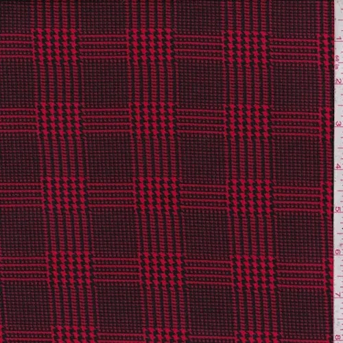 Bright Red/Black Glen Plaid Double Brushed Jersey Knit Fabric