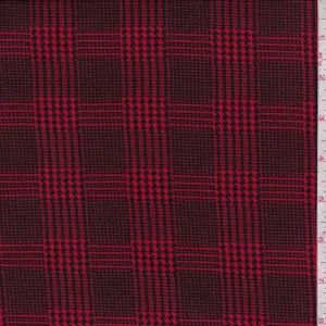 Bright Red/Black Glen Plaid Double Brushed Jersey Knit Fabric