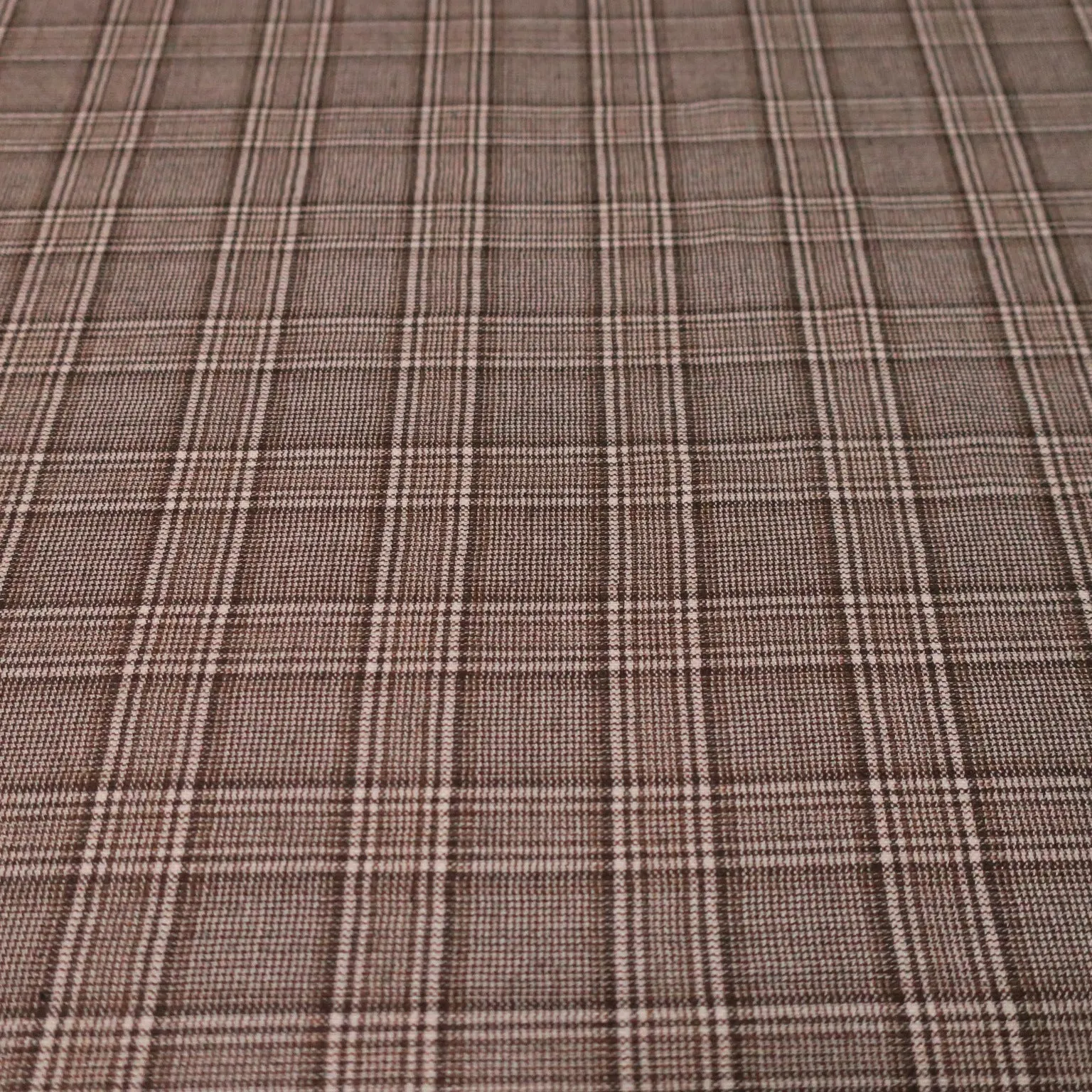 Brown and White Windowpane Cashmere and Silk Blend  Loro Piana Suiting Fabric