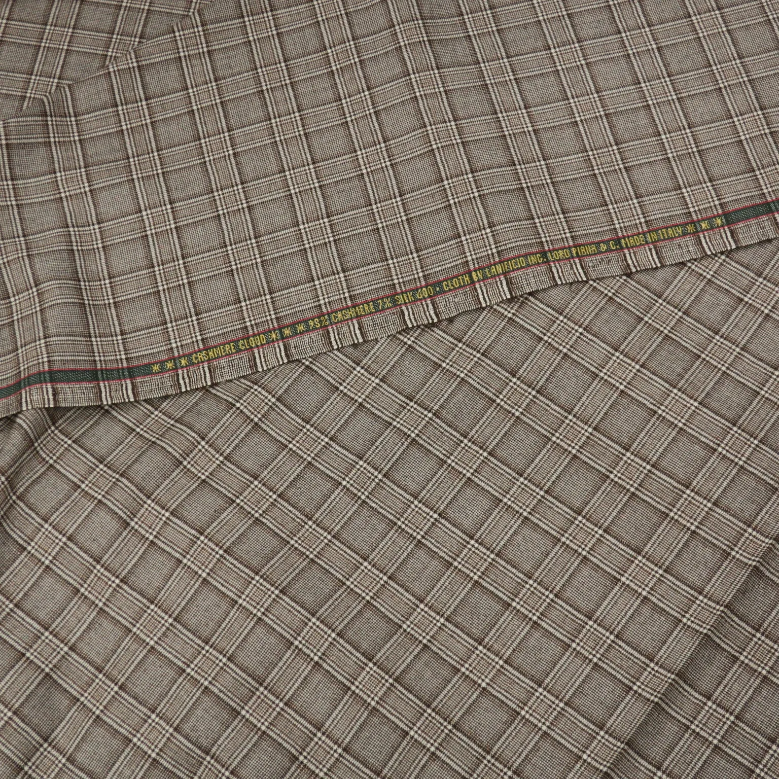 Brown and White Windowpane Cashmere and Silk Blend  Loro Piana Suiting Fabric