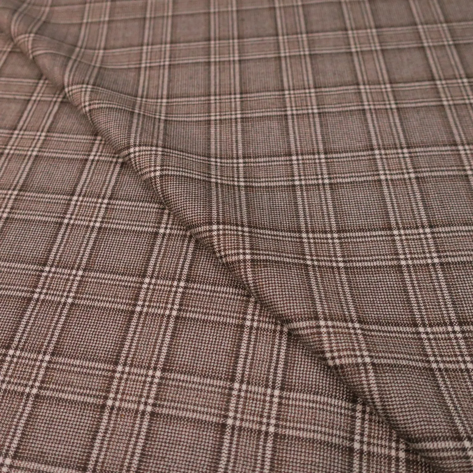 Brown and White Windowpane Cashmere and Silk Blend  Loro Piana Suiting Fabric