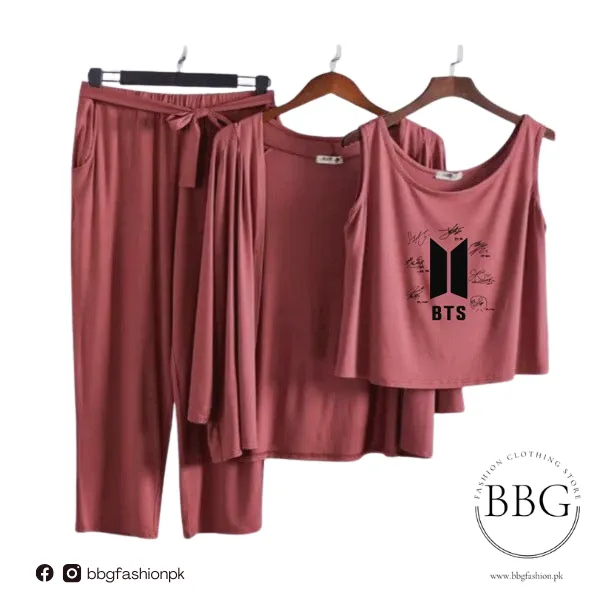 BTS Women Night Suit PJ 3 Pieces Set