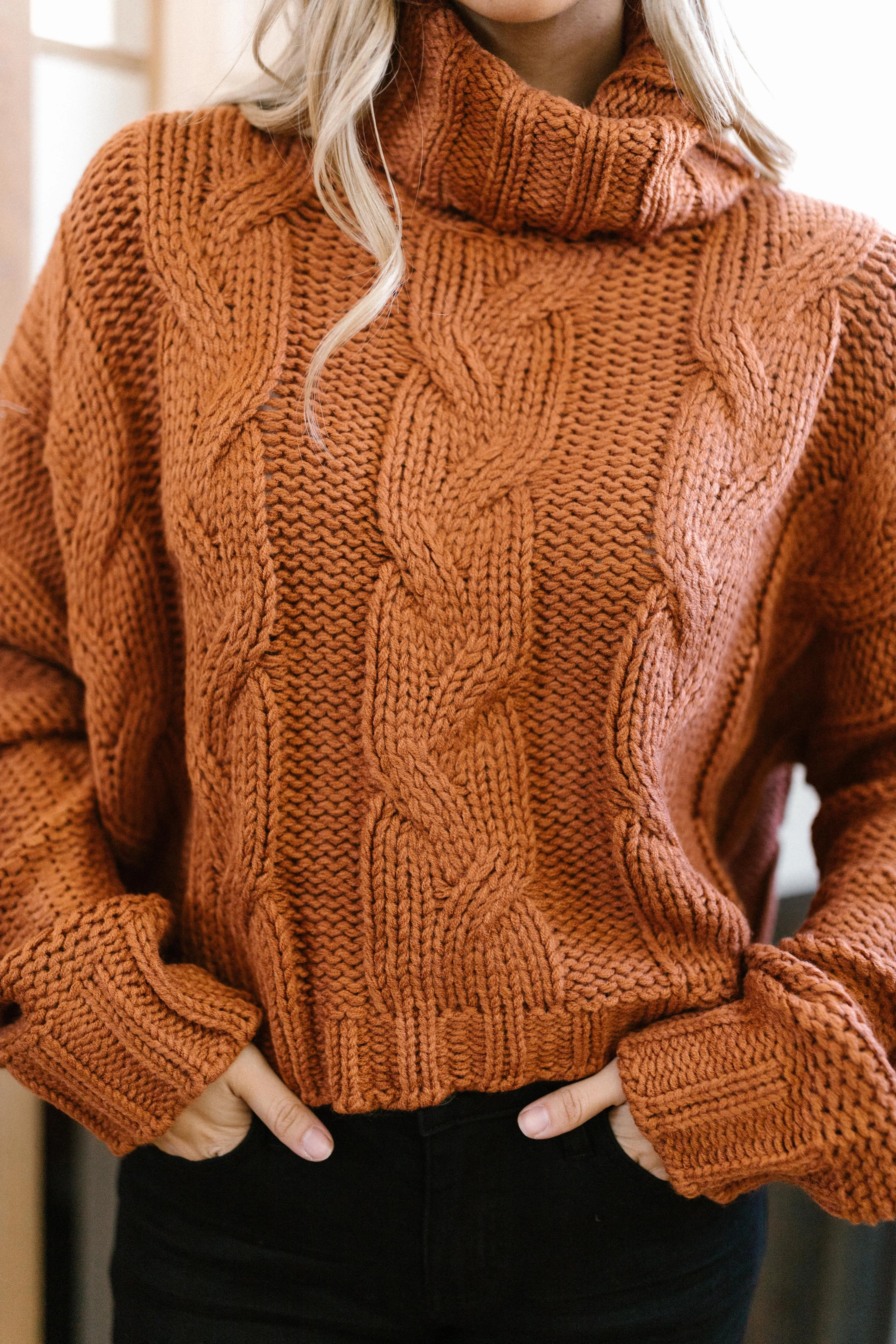 Classic Cable Knit Sweater in Ginger Spice