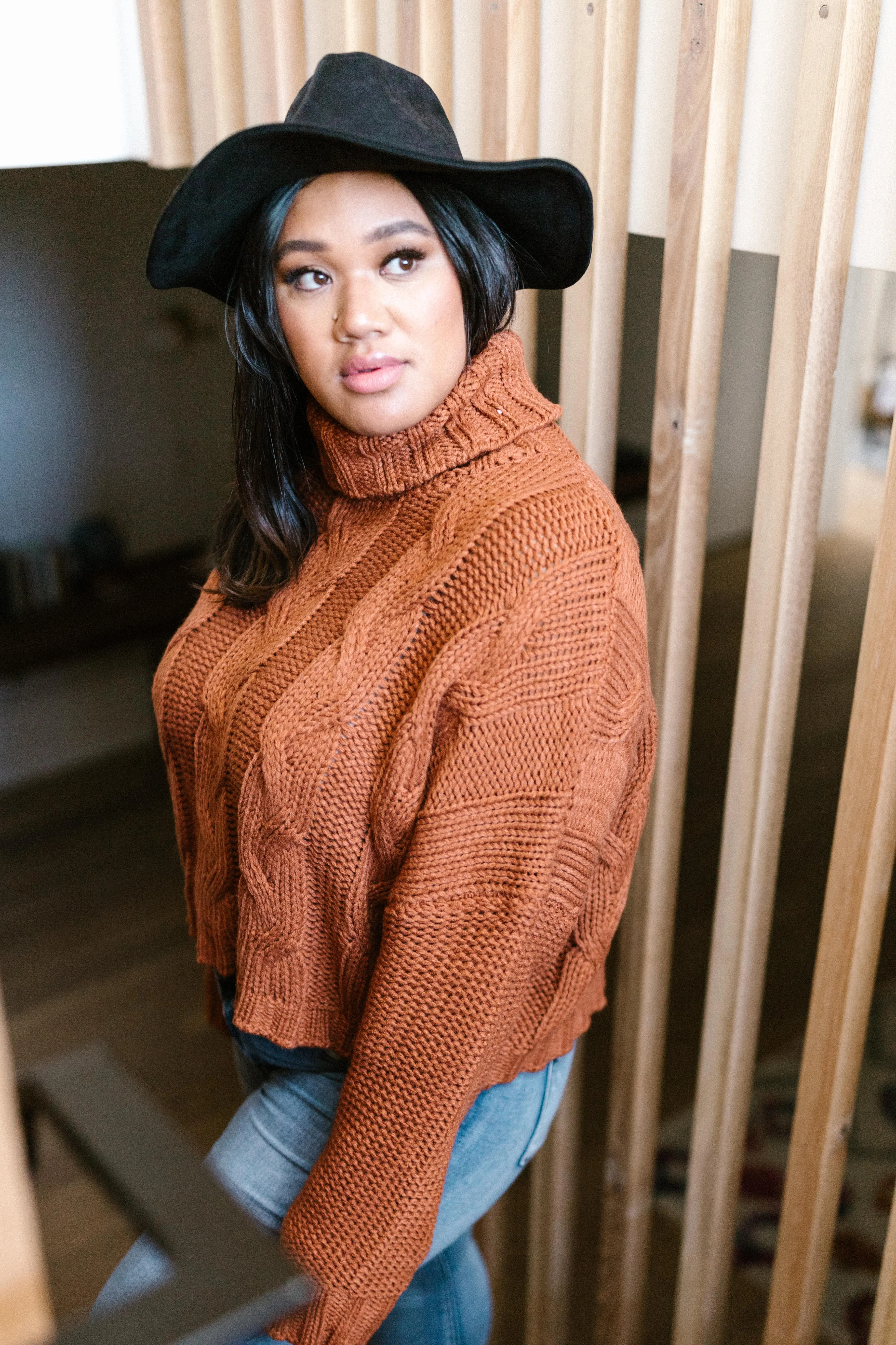 Classic Cable Knit Sweater in Ginger Spice