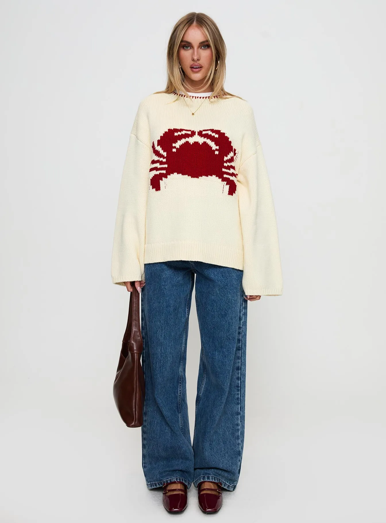 Coastlines Knit Sweater Cream / Red