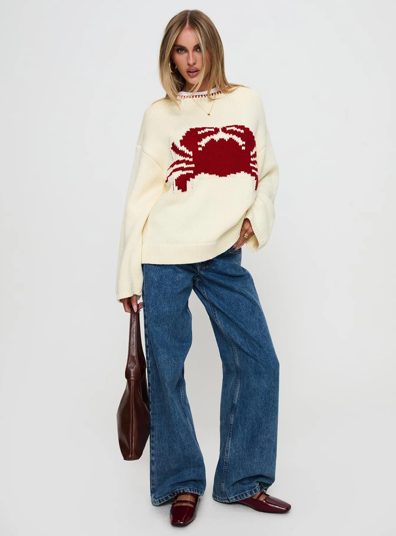 Coastlines Knit Sweater Cream / Red