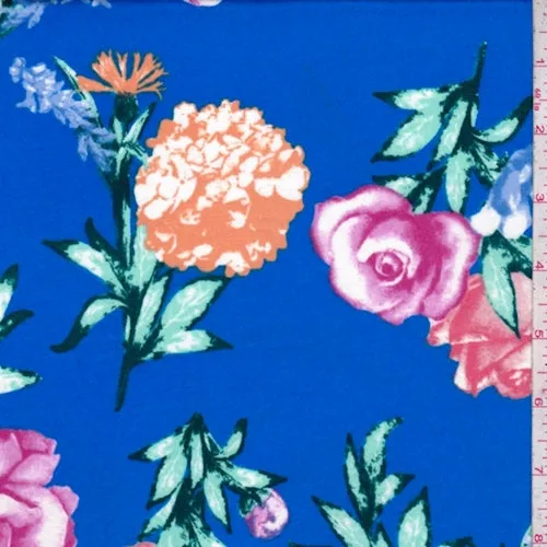 Electric Blue Floral Super Brushed Jersey Knit Fabric