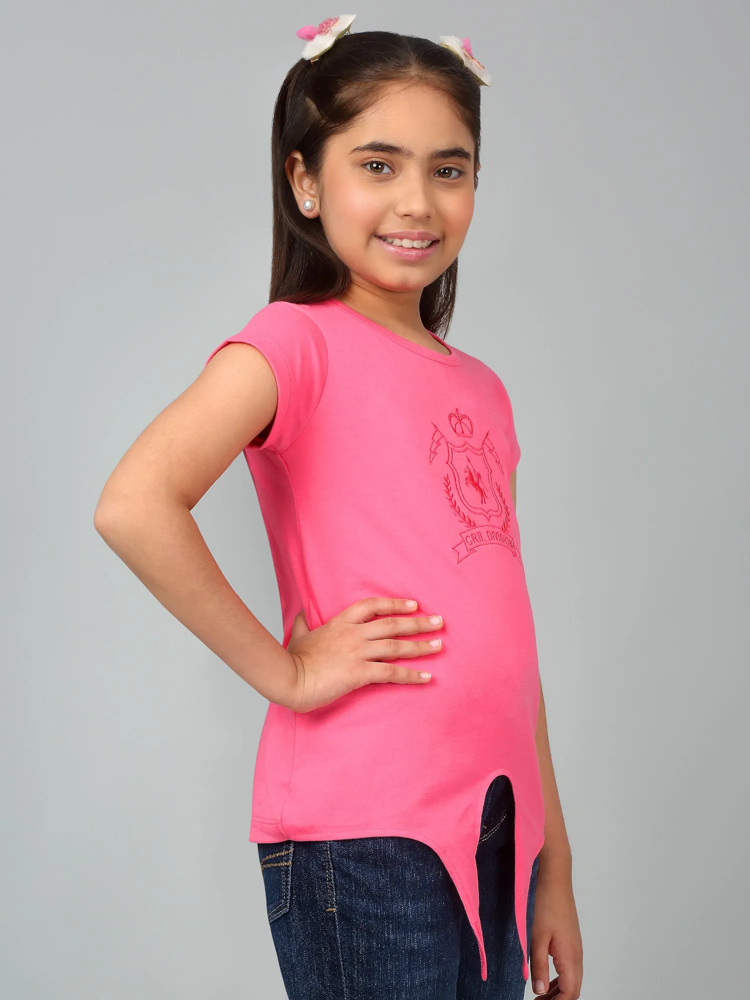 Girls Casual Rose Half Sleeves  T-Shirt