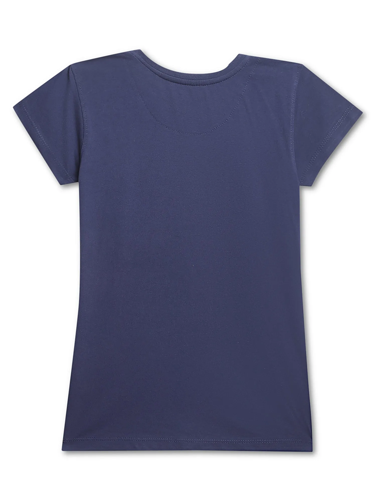 Girls Round Neck Navy Blue T-Shirt