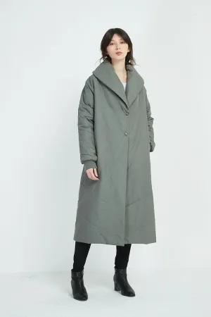 Heavy Padded Long Coat- Steel