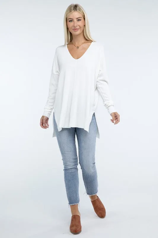 Hi-Low Hem Front Seam Sweater