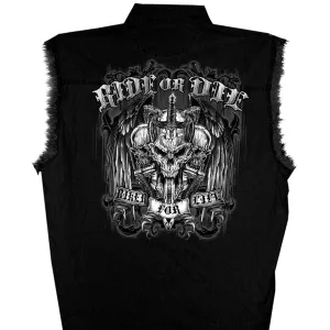 Hot Leathers GMD5015 Mens Ride or Die Skull Sleeveless Denim Black Shirt