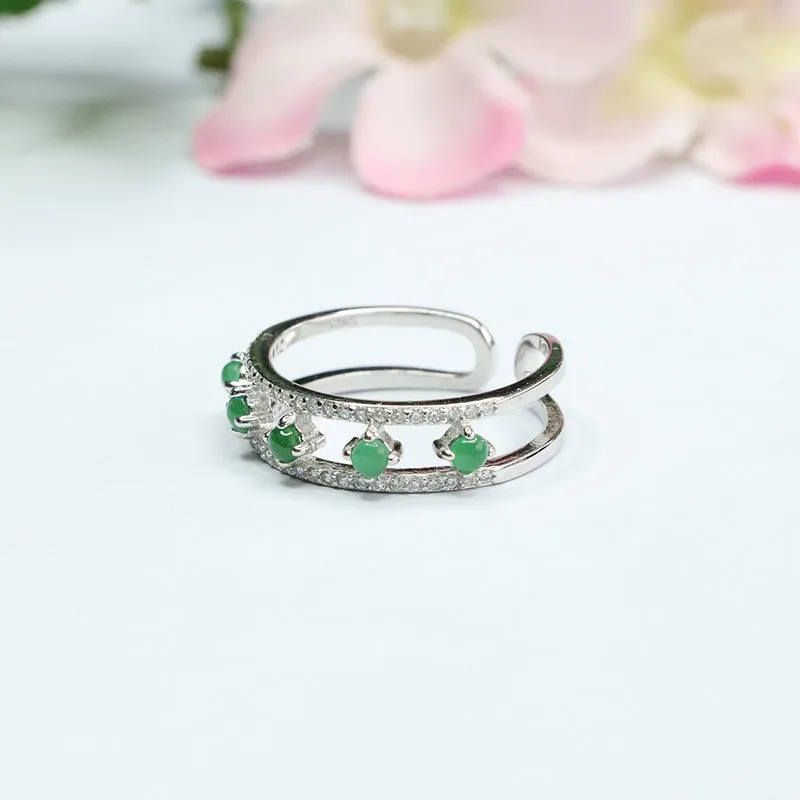 Ice Green Jade Sterling Silver Fortune's Favor Ring