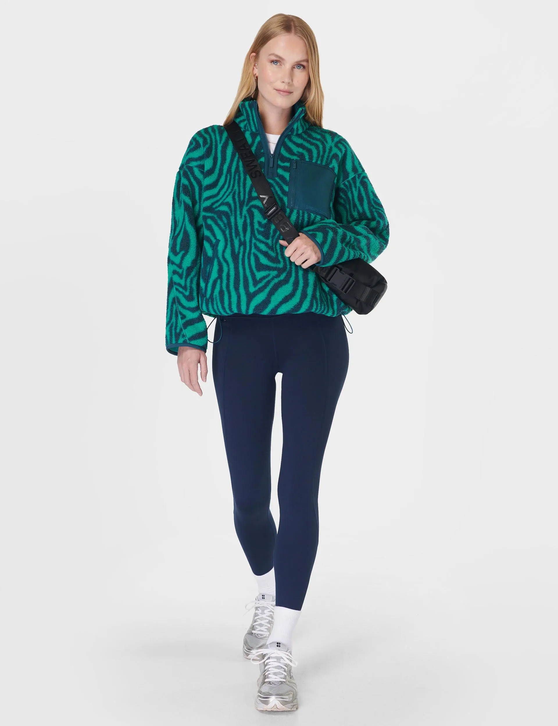 Karma Fleece Half Zip - Green Abstract Zebra Print