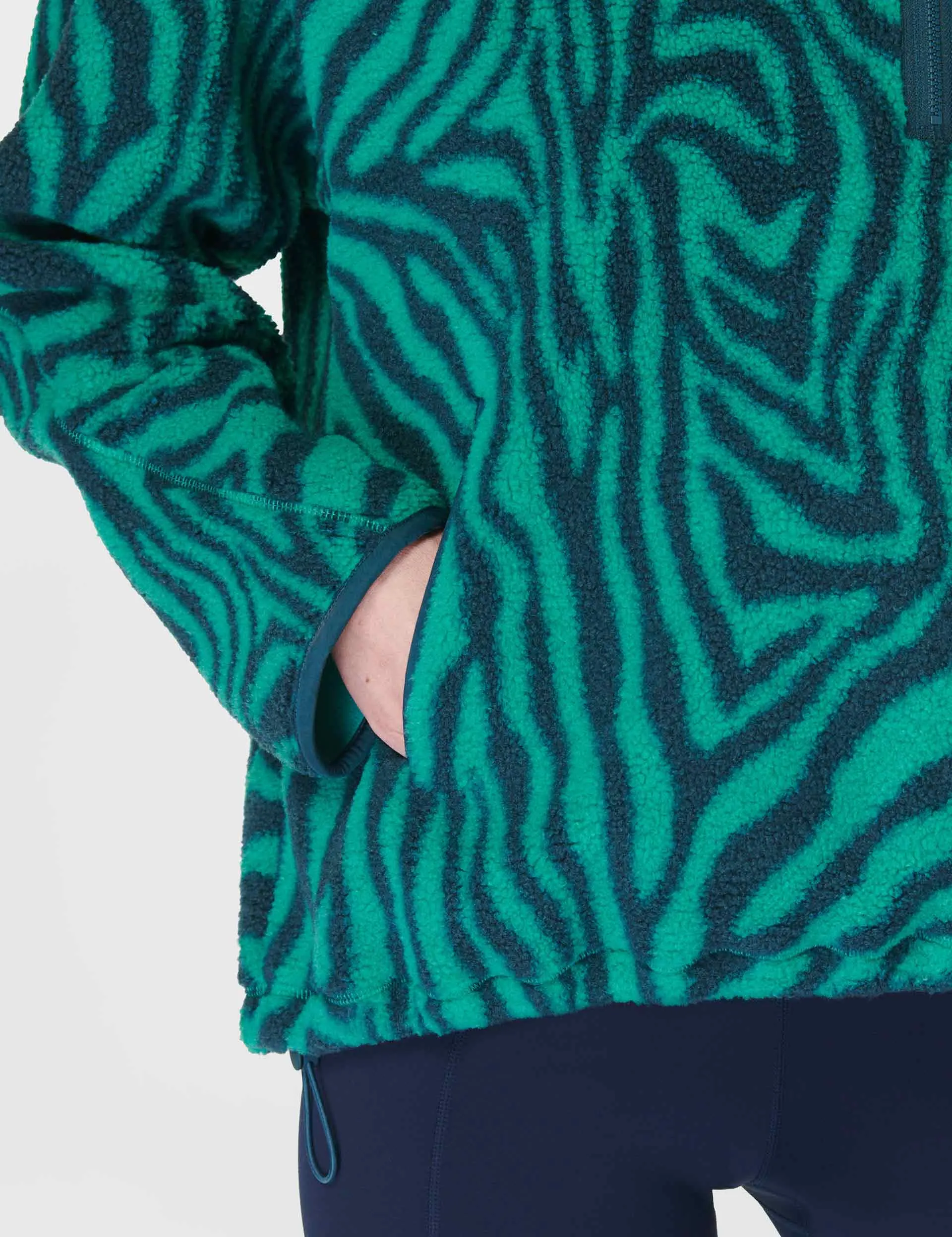 Karma Fleece Half Zip - Green Abstract Zebra Print