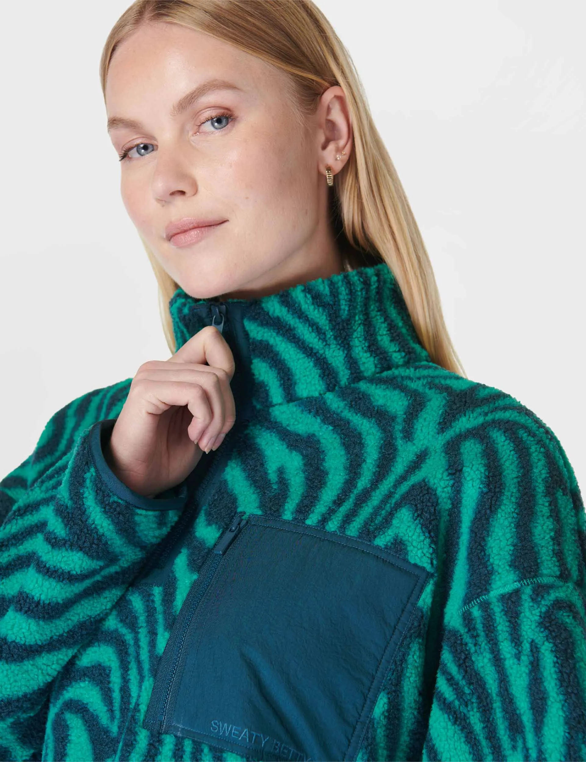 Karma Fleece Half Zip - Green Abstract Zebra Print