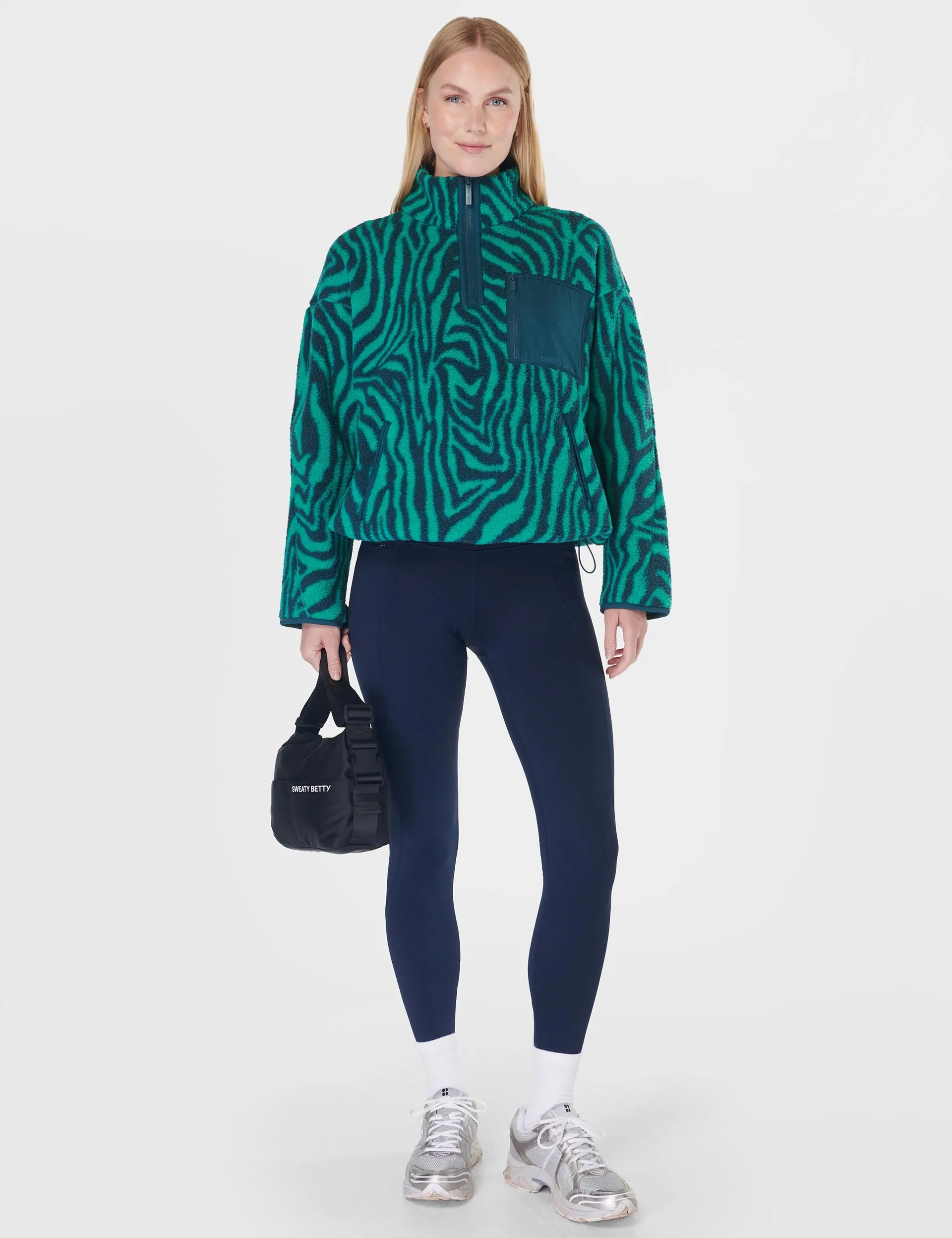 Karma Fleece Half Zip - Green Abstract Zebra Print