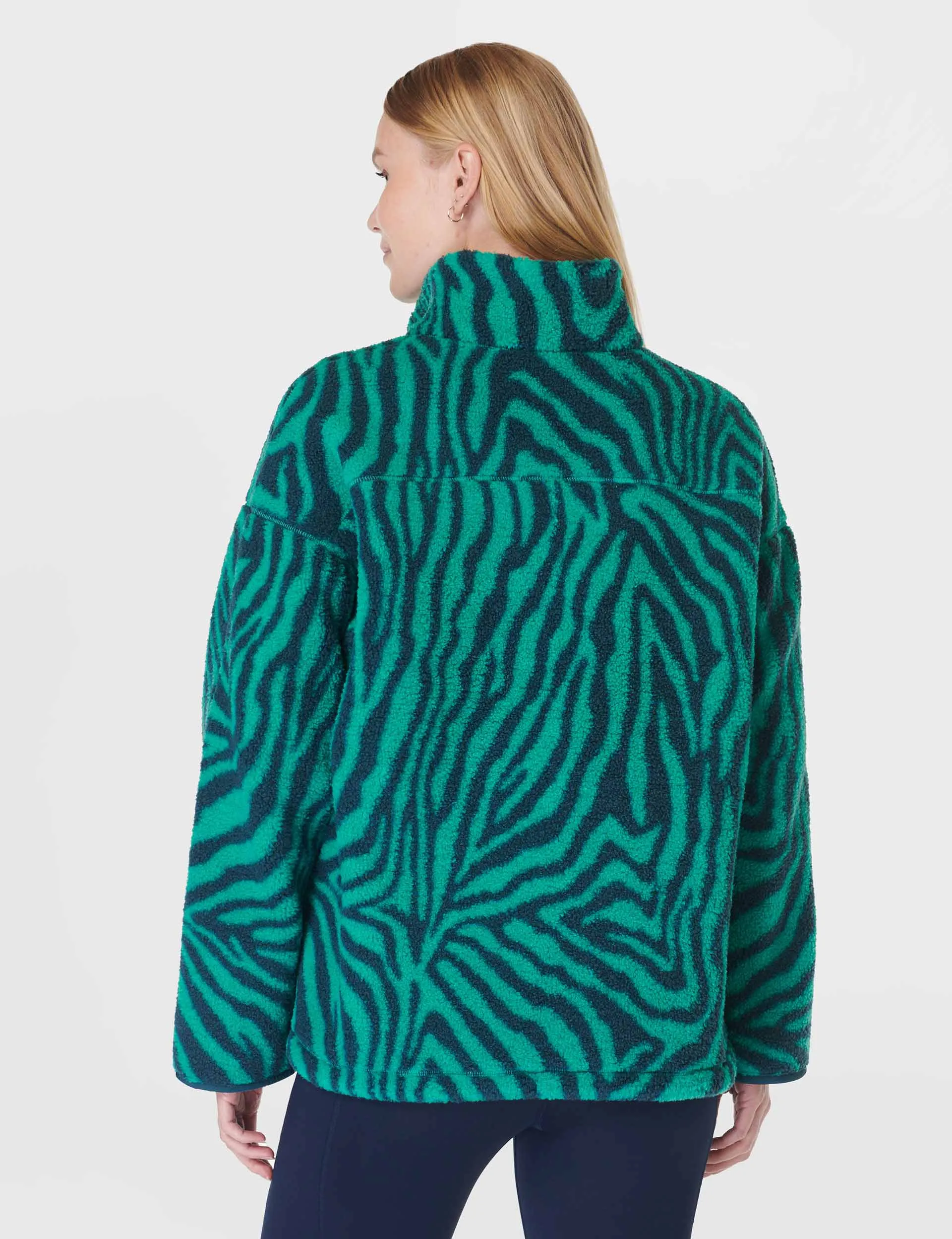 Karma Fleece Half Zip - Green Abstract Zebra Print