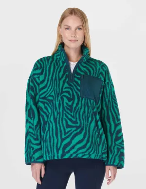 Karma Fleece Half Zip - Green Abstract Zebra Print