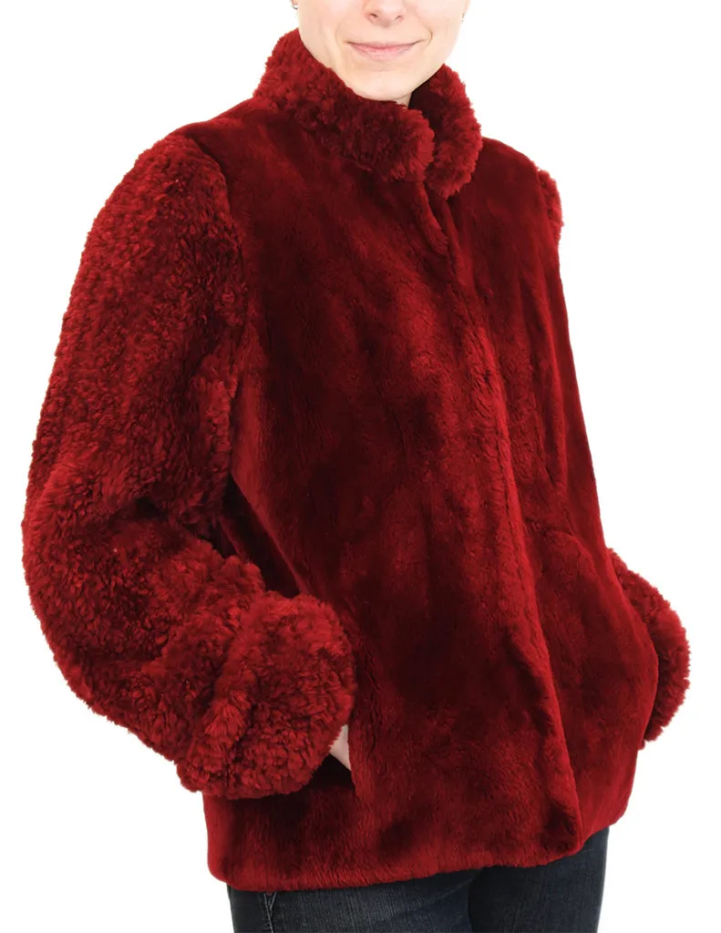 MEDIUM CONVERTIBLE RED SHEARED BEAVER FUR JACKET/VEST - REMOVABLE KNIT BEAVER SLEEVES!