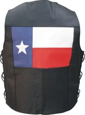 Men's Texas Flag Black Buffalo Leather Motorcycle Vest Side Laces