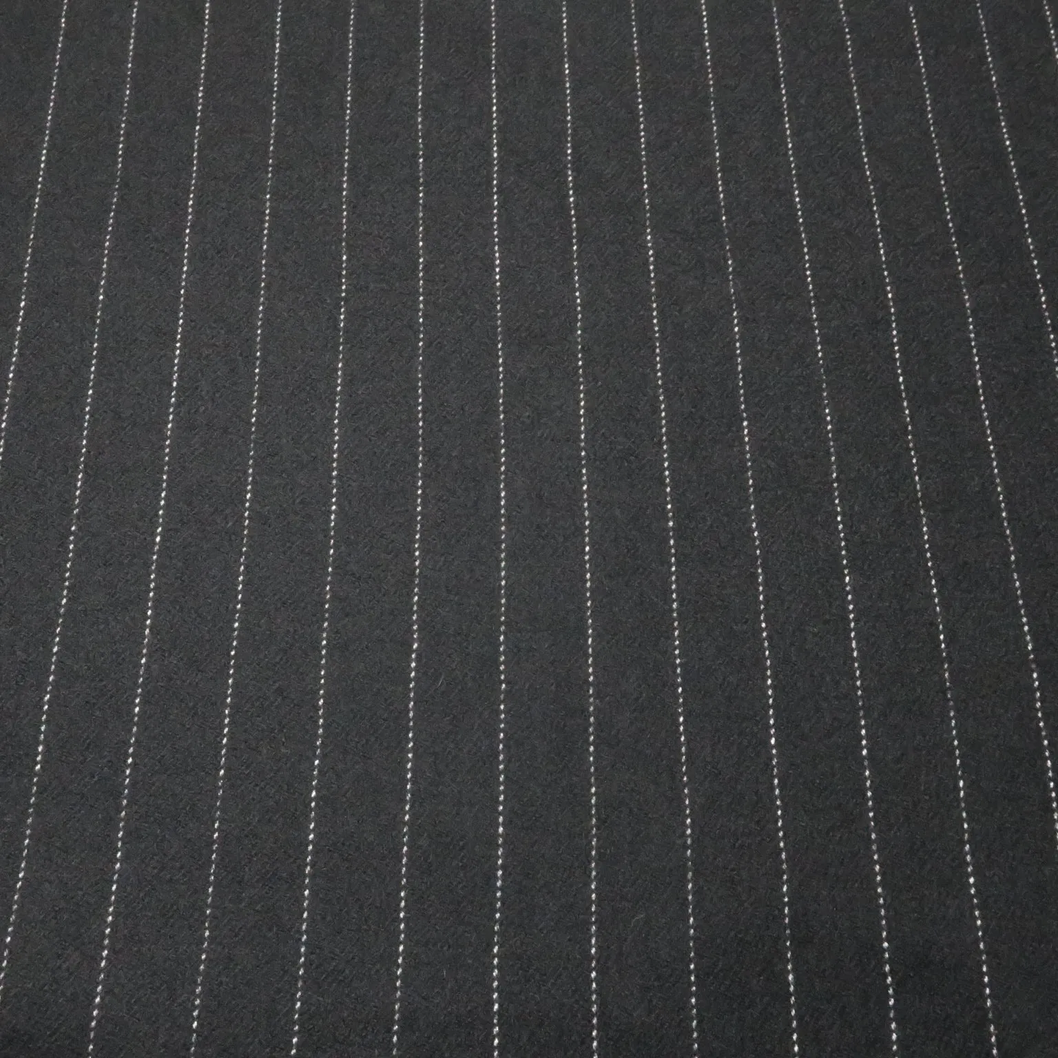 Midnight Black with White Pin Stripes Worsted Wool Suiting Fabric