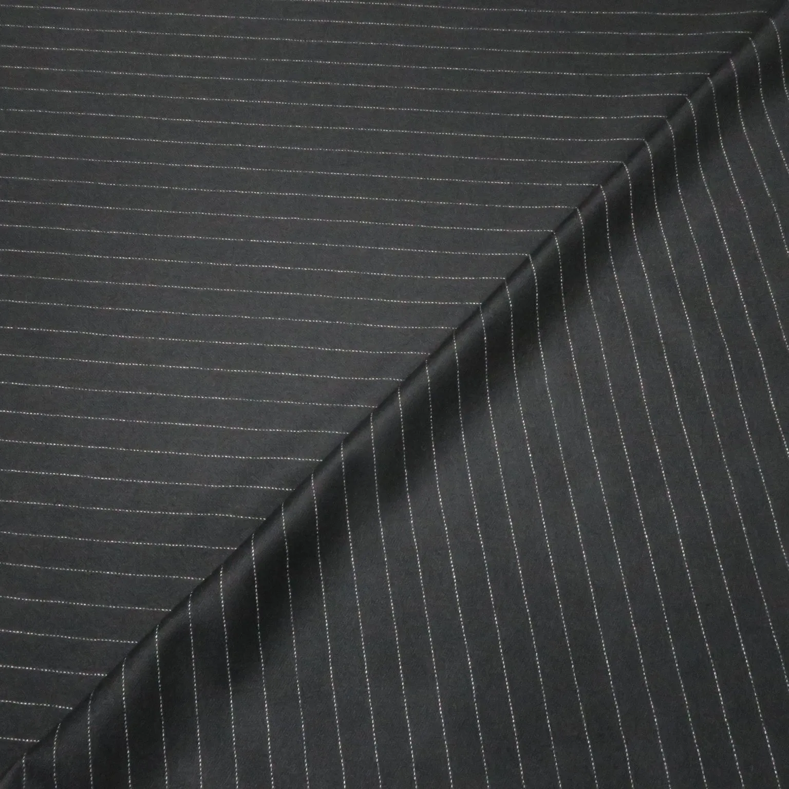 Midnight Black with White Pin Stripes Worsted Wool Suiting Fabric