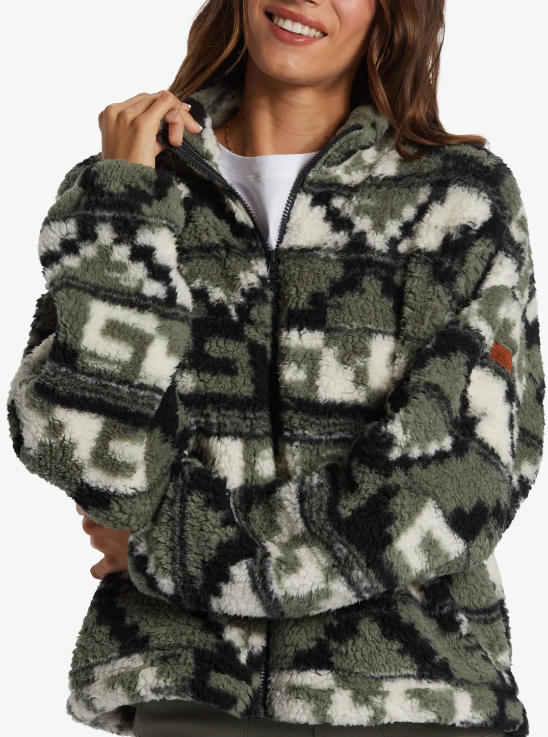 Off The Wave Sherpa Printed Full-Zip Fleece - Agave Green Taos Geo