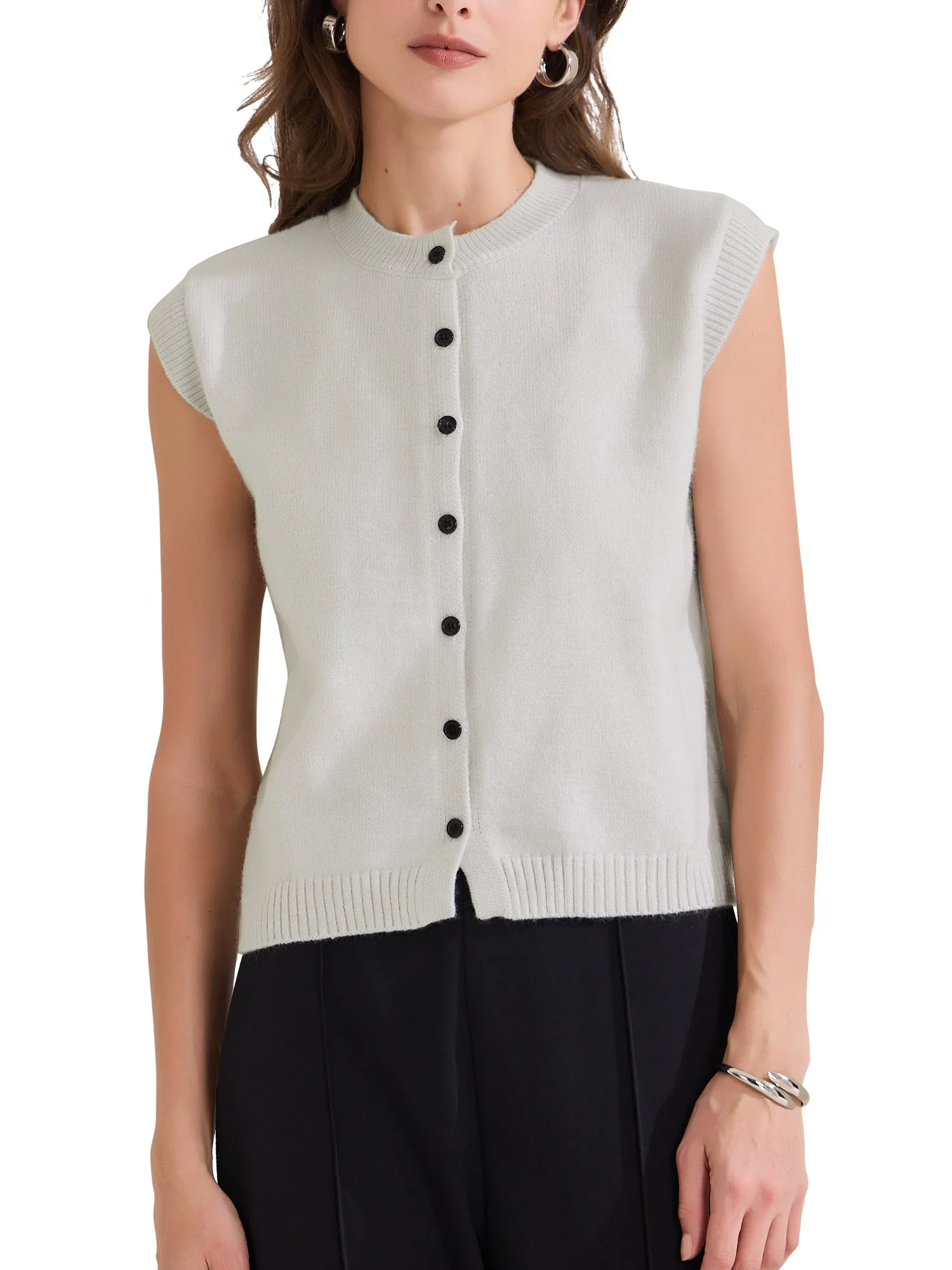 Sleeveless Crew Neck Button Down Knitted Sweater Vest