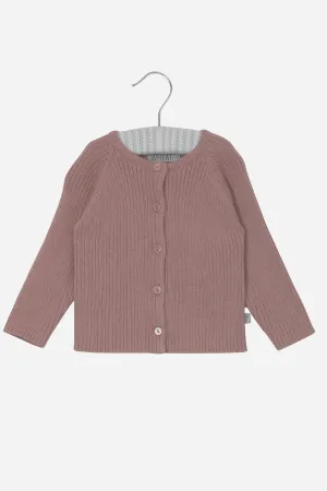 Wheat Baby Rib Knit Cardigan - Powder