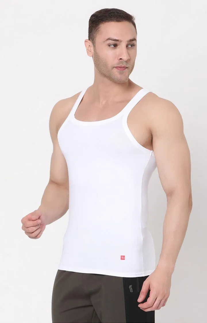 White Cotton Lycra Vest (Square Neck)- Underjeans By Spykar