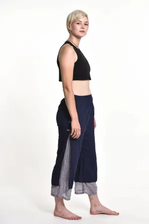 Women's Cotton Double Layers Cropped Pants in Solid Navy, Thailand