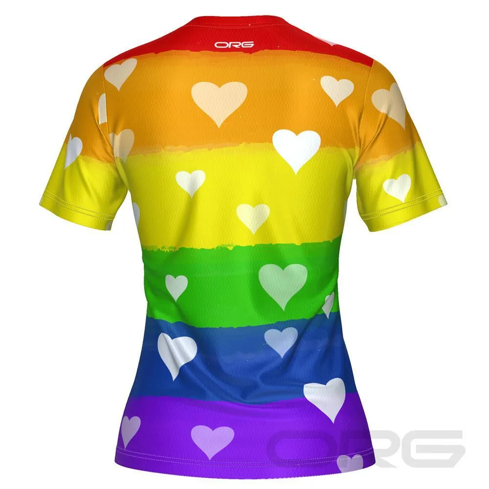 Women's Rainbow And Hearts Short Sleeve Running Shirt