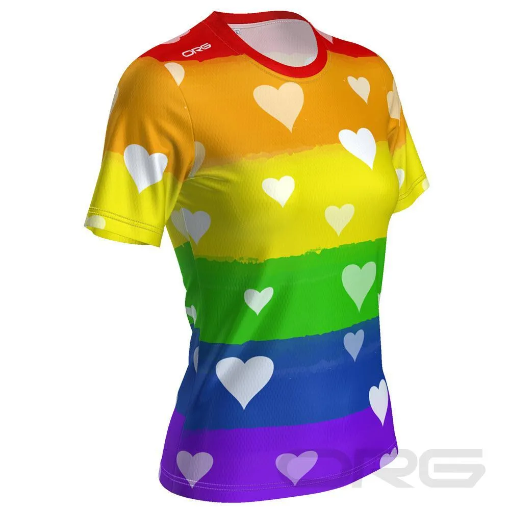 Women's Rainbow And Hearts Short Sleeve Running Shirt