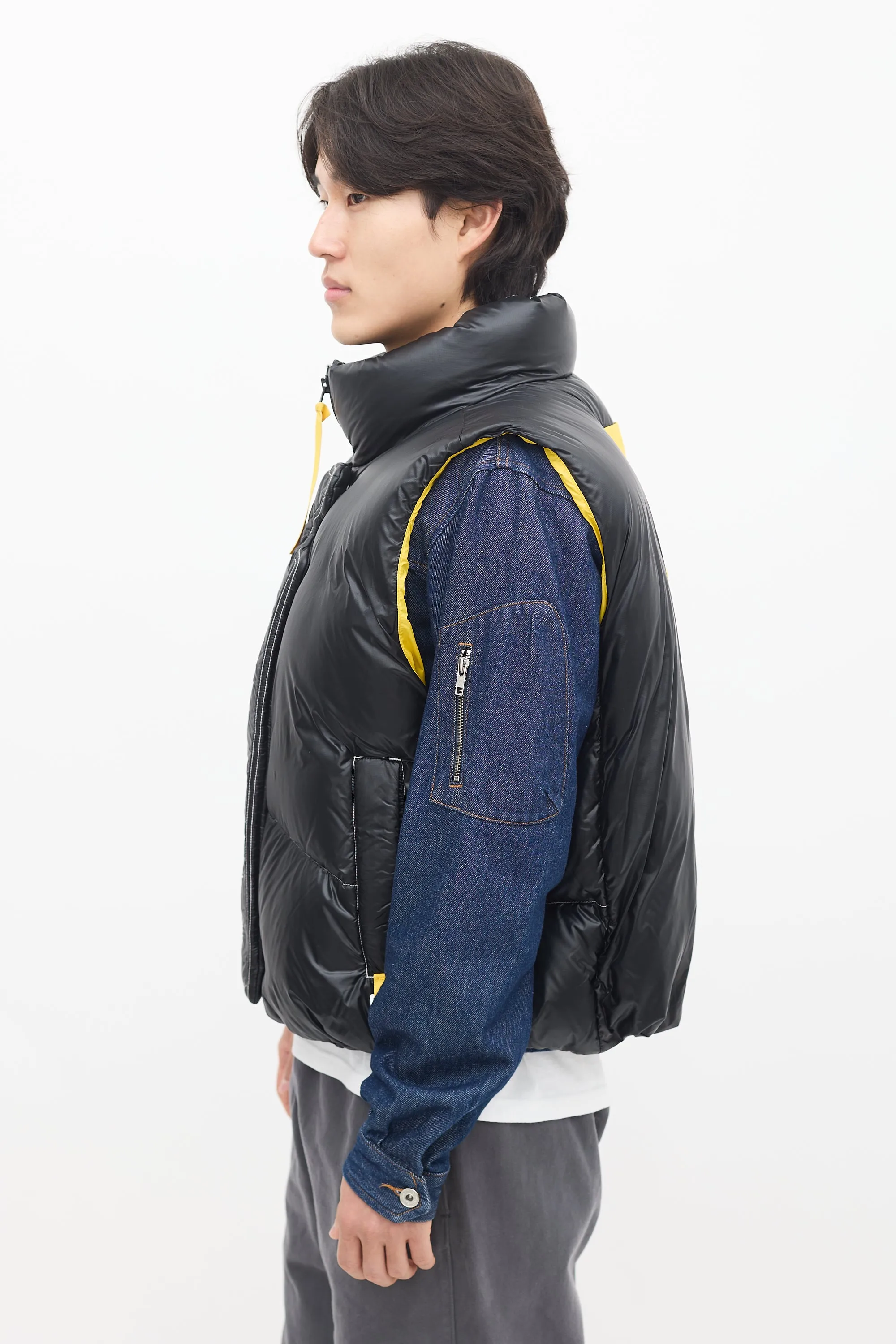 X Pyer Moss Black & Yellow Down Puffer Vest