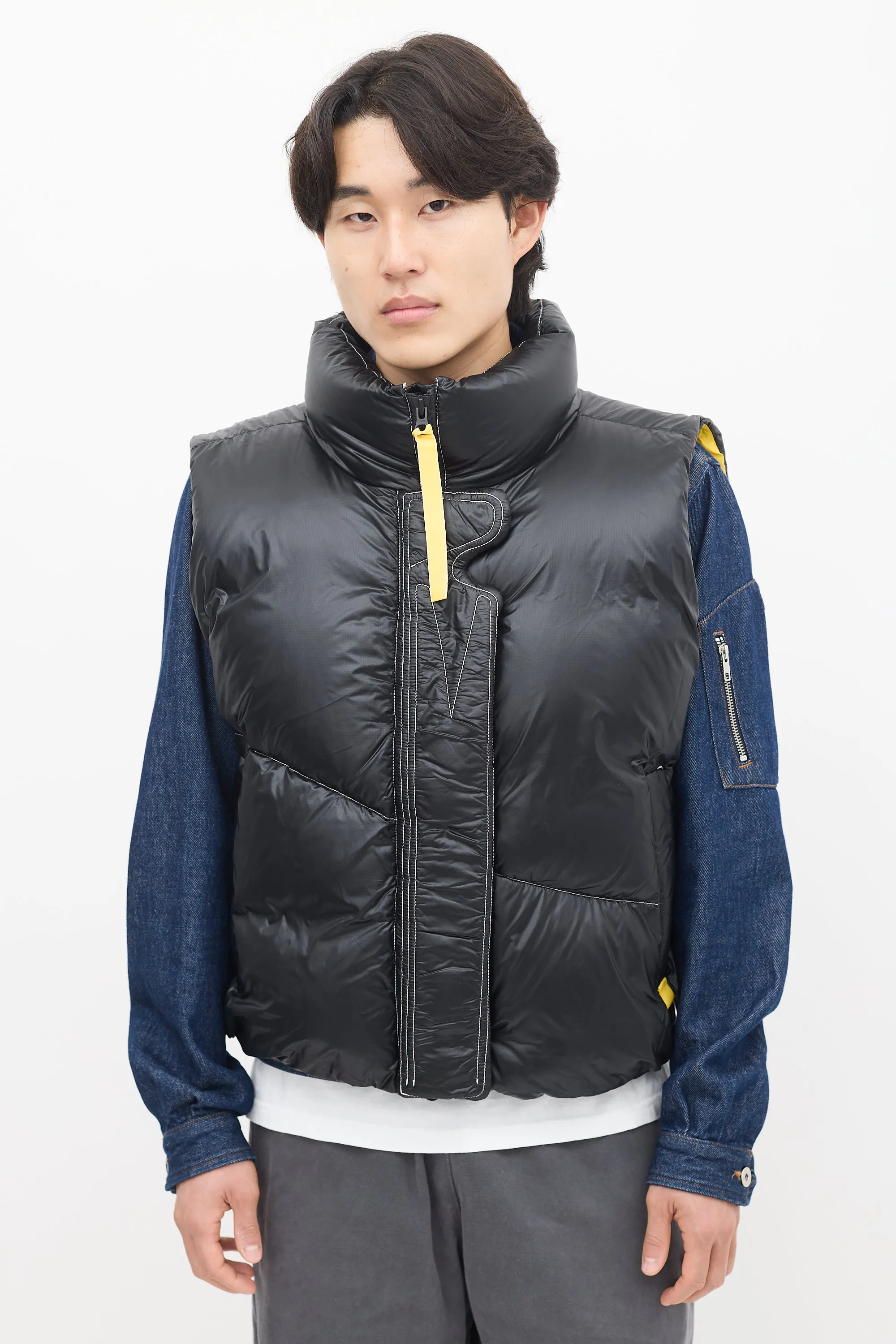 X Pyer Moss Black & Yellow Down Puffer Vest