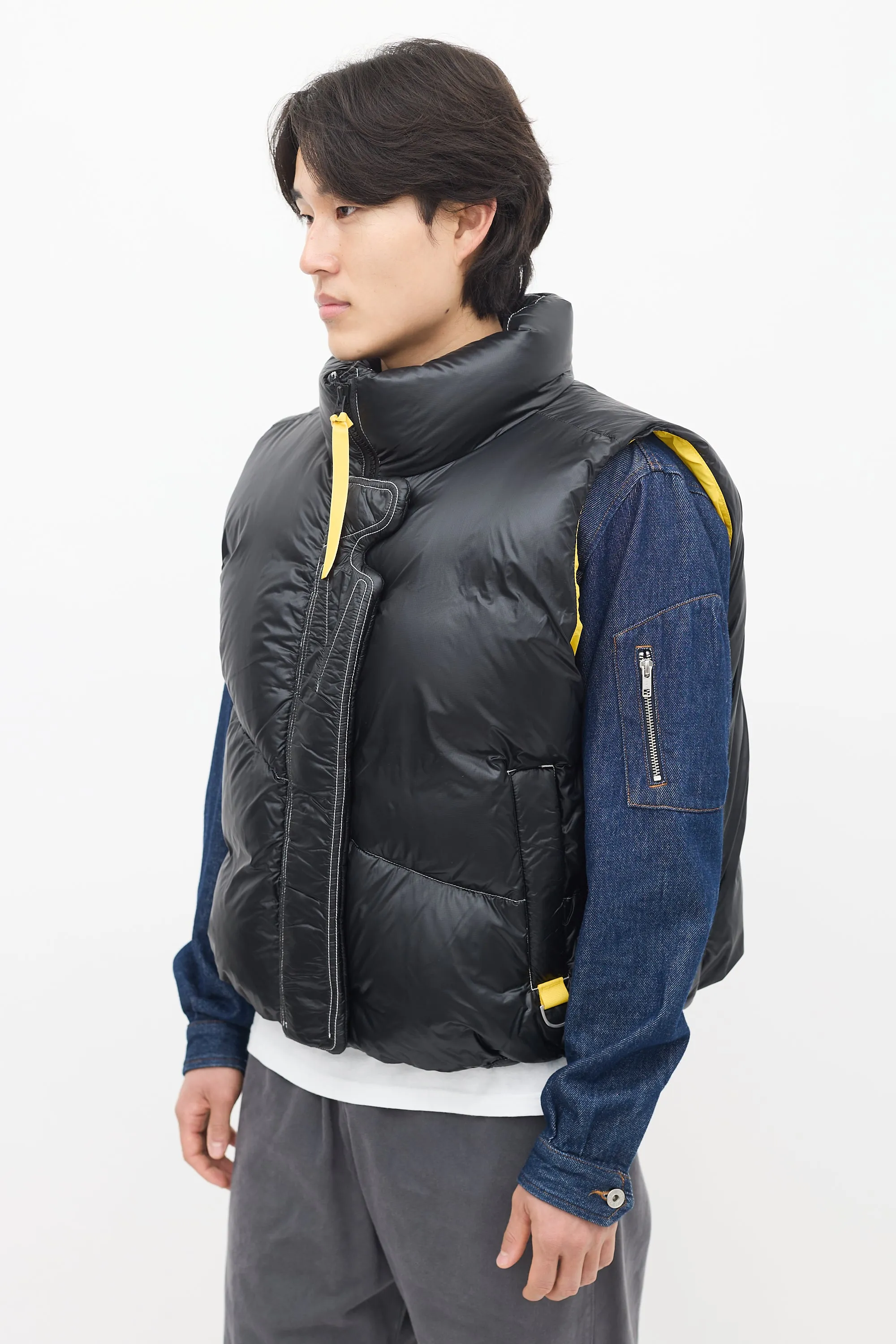 X Pyer Moss Black & Yellow Down Puffer Vest